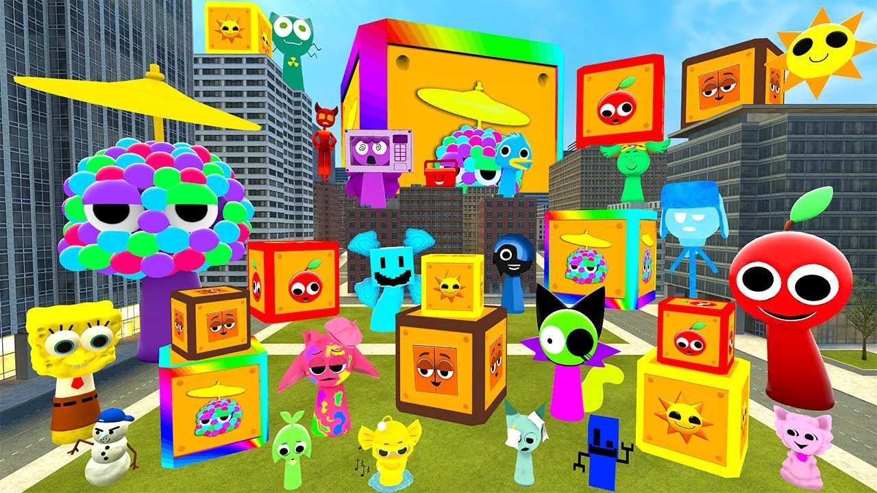 ЛАКИ БЛОКИ ВСЕ НОВЫЕ СПРУНКИ ЭВОЛЮЦИЯ В БОЛЬШОМ ГОРОДЕ ЯБЛОКО НАЙЛС ПИРАМИКС SPRUNKI OC Garry's Mod