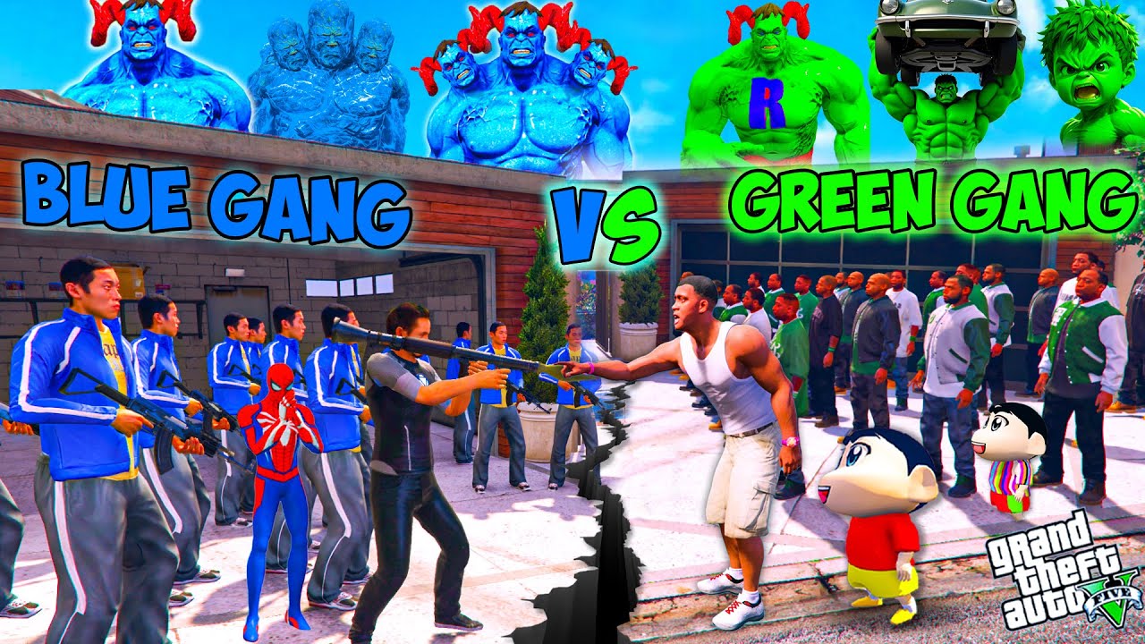 Franklin Blue Ironman Gang VS Shinchan Ironman Green Gang Fight Challenge In GTA 5!