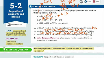 EnVision Algebra 2 Lesson 5-2: Properties of Exponents and Radicals - Critique & Explain, Ex 1-4a