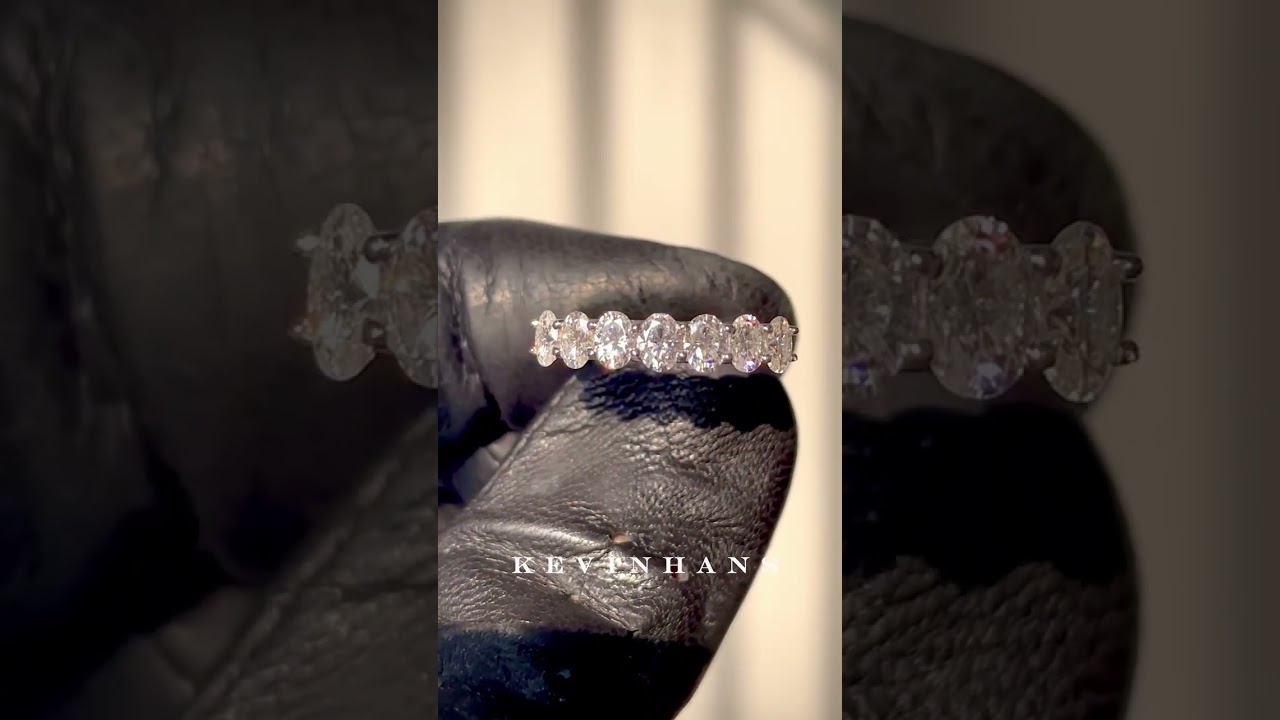 Oval Cut Eternity Band, Oval Cut Moissanite Diamond Band, 14K White Gold Oval Lab diamond Band