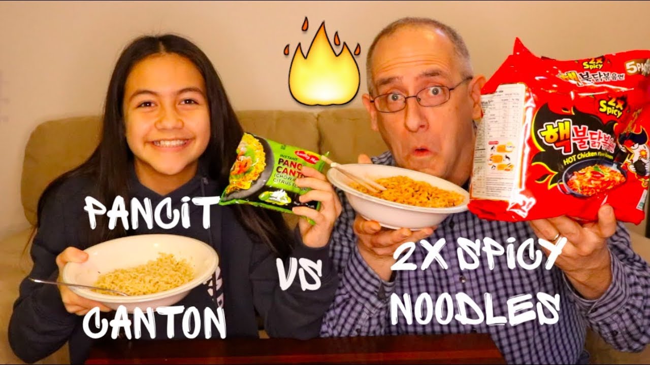I made my Dad take the 2x Spicy Noodle Challenge!! Pancit Canton