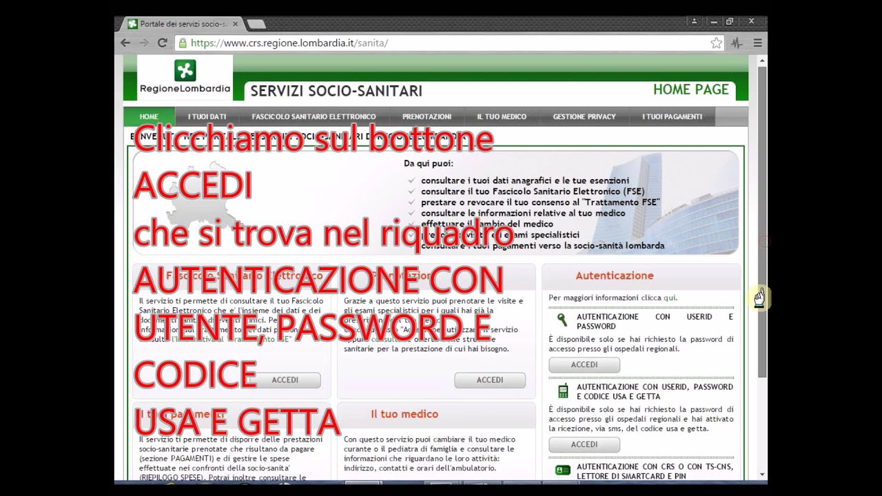Tutorial Primo Accesso Fascicolo Sanitario Elettronico Regione Lombardia Crs