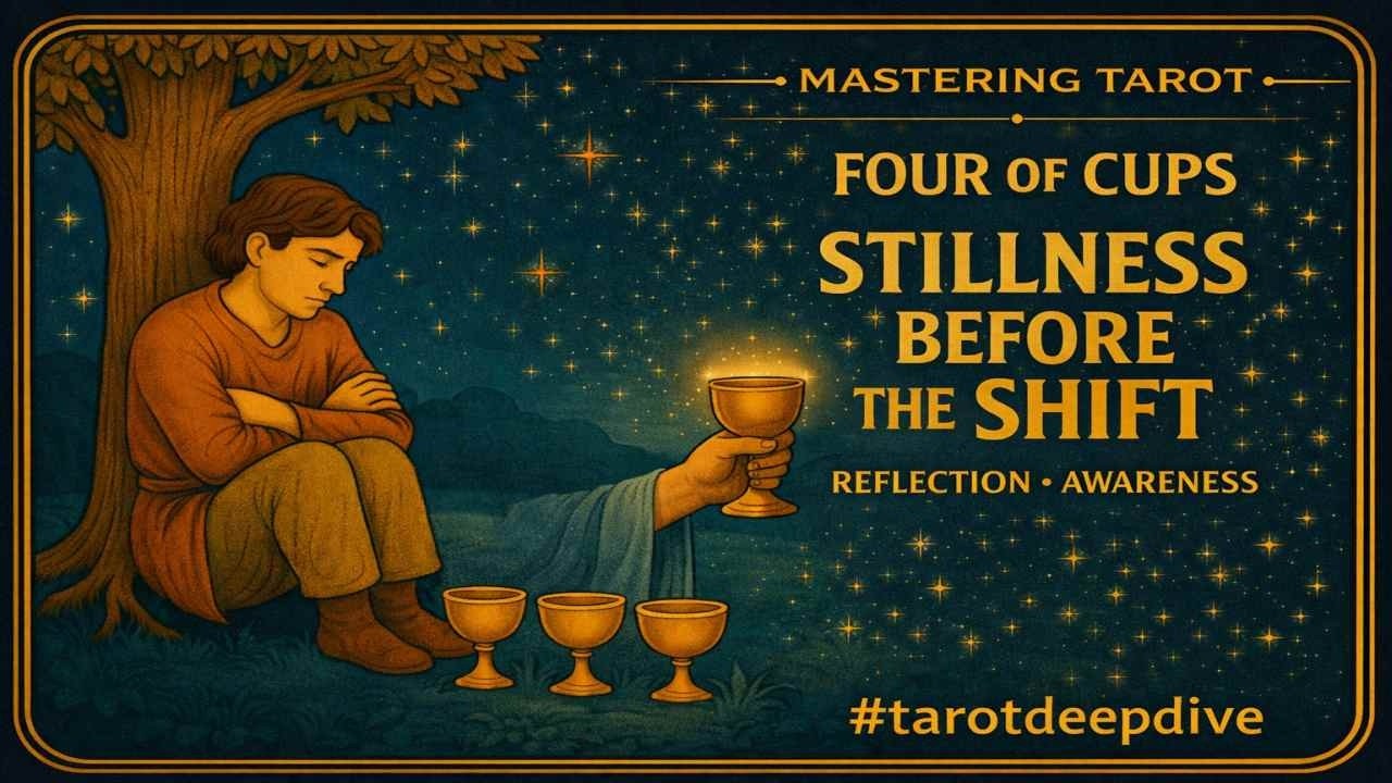 The Four of Cups: The Sacred Pause Before Awakening 🍷 #mrcosmic #tarotdeepdive thumbnail