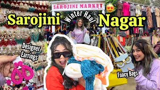 Sarojini Nagar Market WINTER COLLECTION | Leather Pants ZARA Jackets, HnM Top, Earrings | TryOn Haul