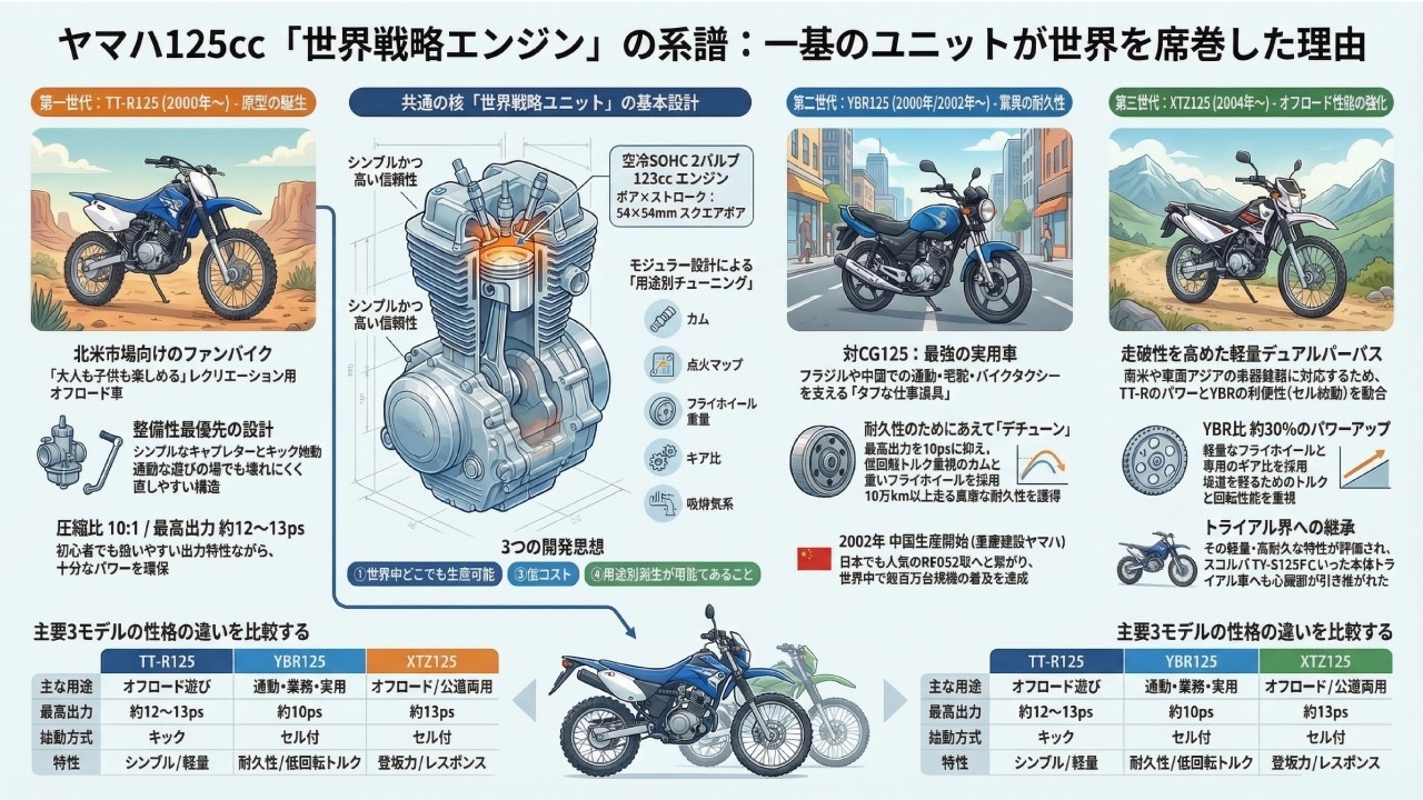 ヤマハの逆襲】打倒ホンダCG125！YBR125・TTR125・XTZ125を支える