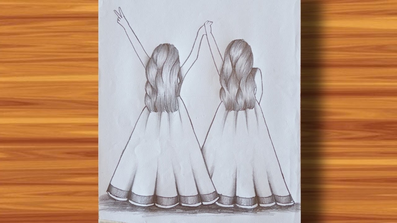 How to draw two girls best friends step by step|pencil sketch for ...