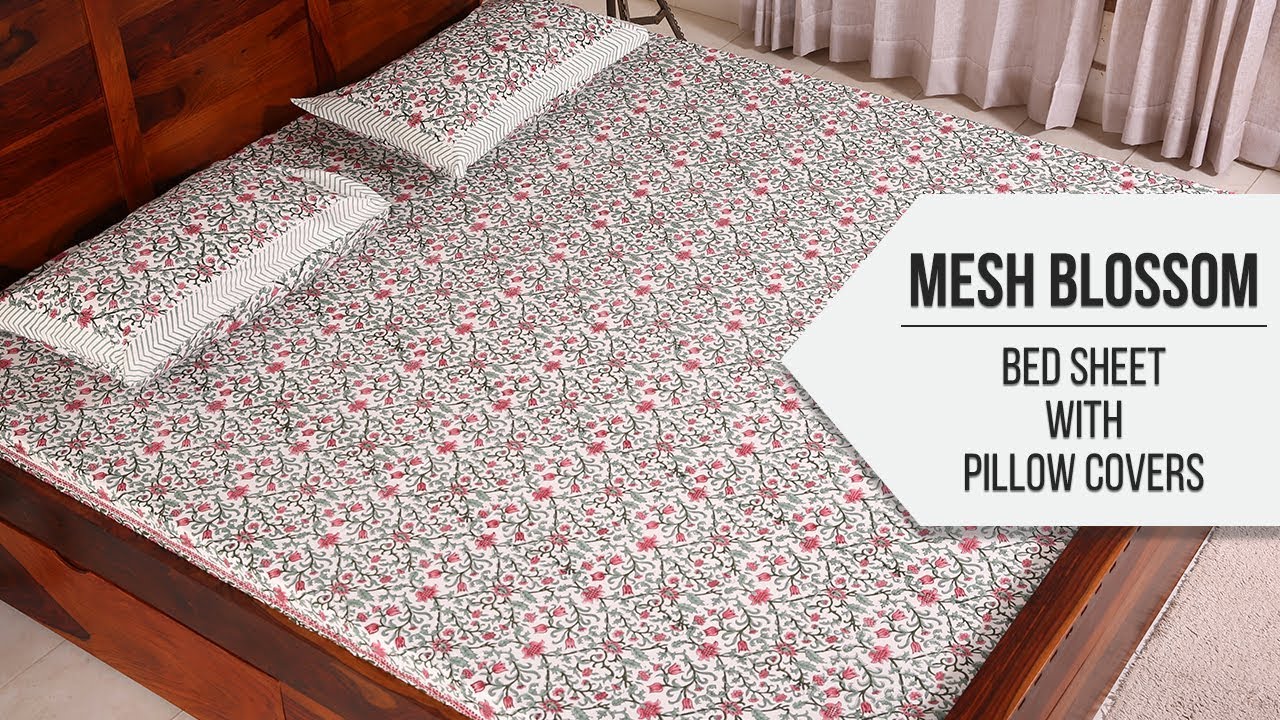Bed sheet : Buy Mesh Blossom Bedsheet Online with Pillow Covers