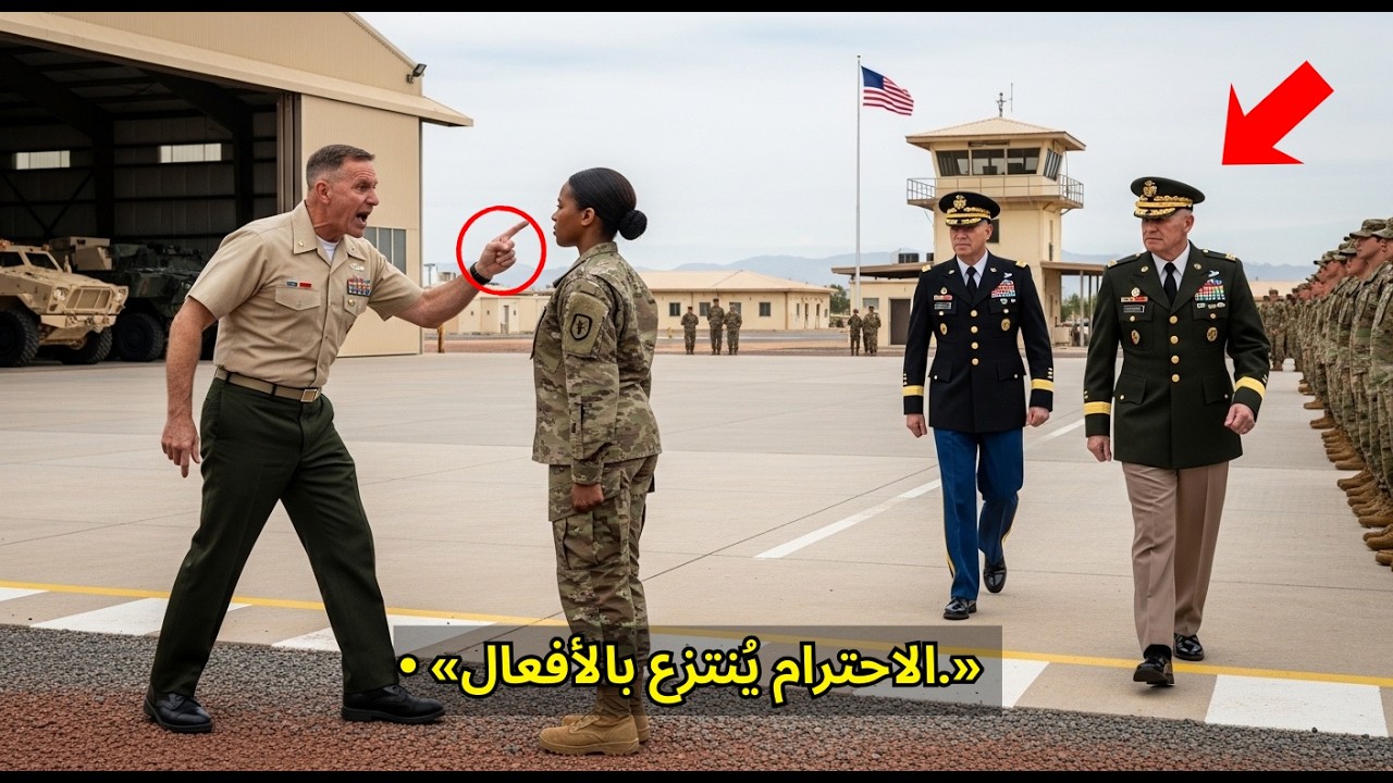 رقيب يُهين مجندة سمراء أمام الجميع… ثم يصل أربعة عقداء ويقلبون الموازين!