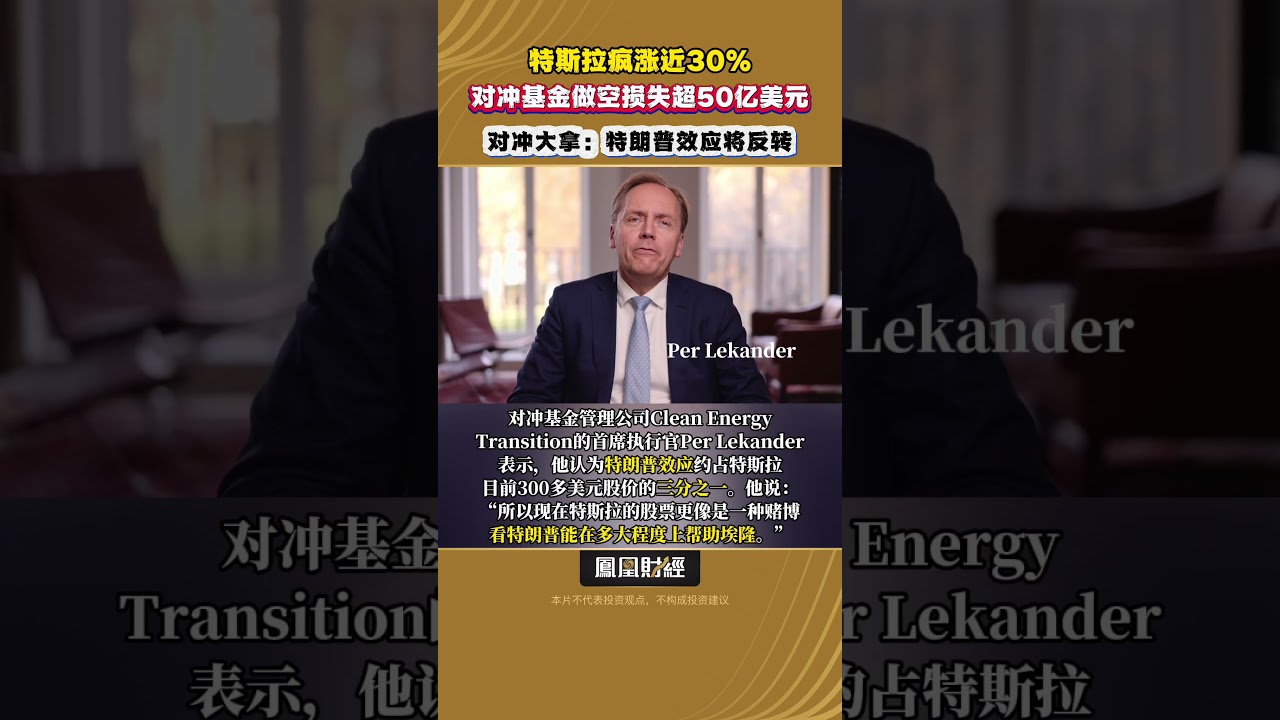 特斯拉瘋漲近30%，對沖基金做空損失超50億美元，對沖大拿：特朗普效應將反轉#特斯拉#特朗普#投資策略#市場預期#
