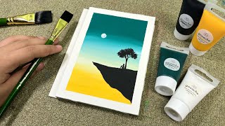 Easy Night Sky Cliff Gouache Painting for Beginners • Step-by-step Tutorial