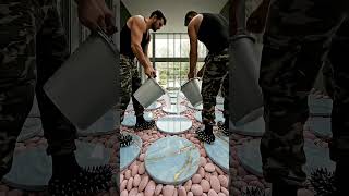 THIS FLOOR LOOKS LIKE GLASS 😳 Blue Marble Tiles + Pink Pebble Epoxy Transformation!