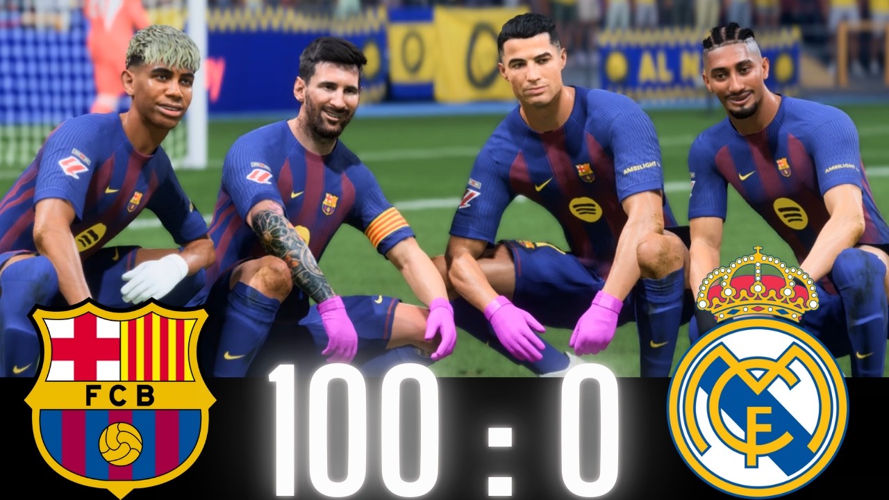 FC 25 --MESSI RONALDO NEYMAR & MBAPPE | ALL WORLDS STARS | FC BARCELONA 100-0 REAL MADRID
