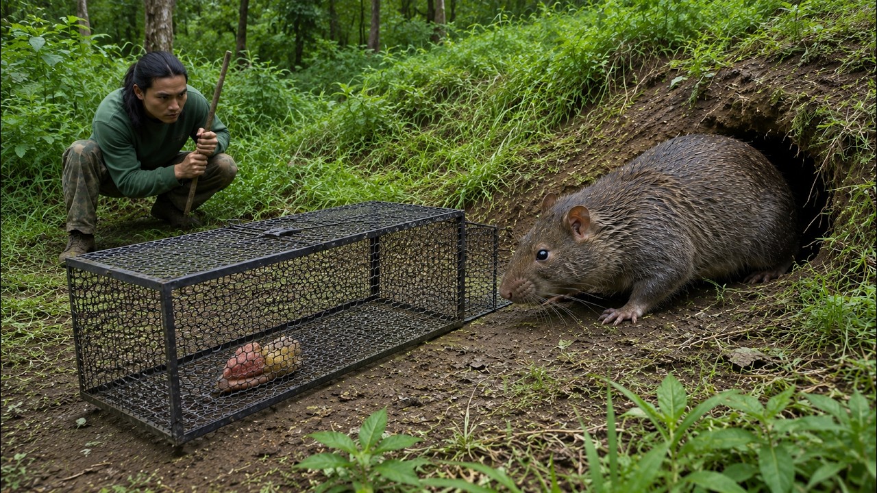 Young Man Hunts Giant Wild Rats by Primitive Skill - Finding Daily Food ...