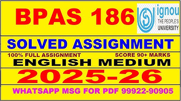 BPAS 186 solved assignment 2025-26 in English || bpas 186 solved assignment 2026 || bpas186 2025-26