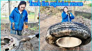 Nữ Thợ Sửa Chữa Lốp Su Beilile Đi Cứu Hộ Xe Tải Nổ Lốp Nơi Sình Lầy