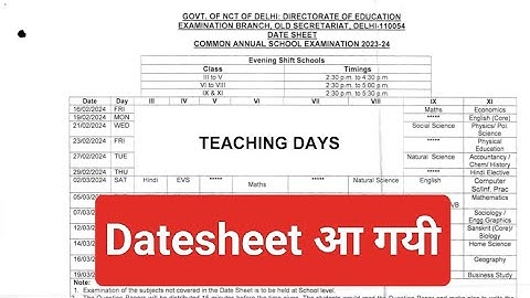 Class 9 Date Sheet | Class 11 Datesheet | Delhi Govt School Class 6, 7, 8 Datesheet Doe Delhi 2023