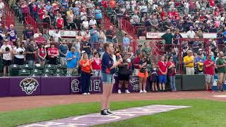 Elizabeth sings the Star-Spangled Banner for the Erie Seawolves