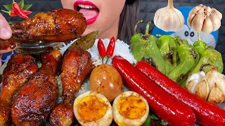 ASMR CHICKEN ADOBO, FILIPINO SAUSAGE, EGG, GRILLED PEPPER & GARLIC, RICE MASSIVE Eating Sounds