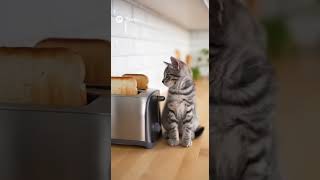 Опасный момент: тосты готовы! Два главных героя кухни: кот и тостер. Кто победит?😻 #cute #funny