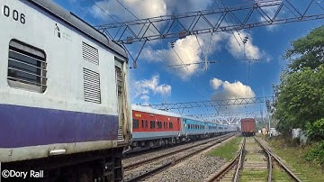 Two EMU Local train and Express train crossing on Indian Railway