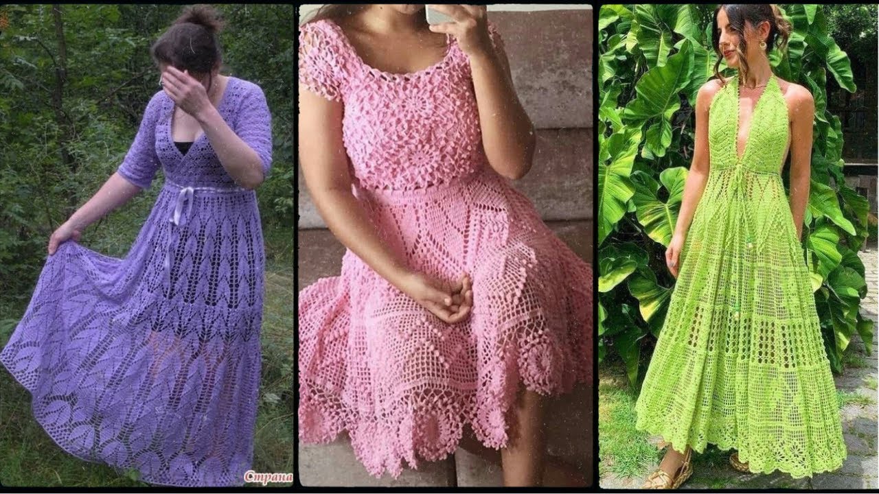 Most crochet knitted pattern designer long dress/ crochet