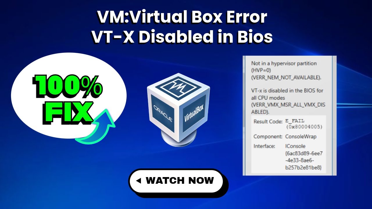 How to Fix VM VirtualBox Error- VT x is disabled in the BIOS in under ...