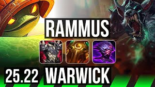 RAMMUS vs WARWICK (JGL) | 8k comeback, 600+ games | KR Master | 25.22