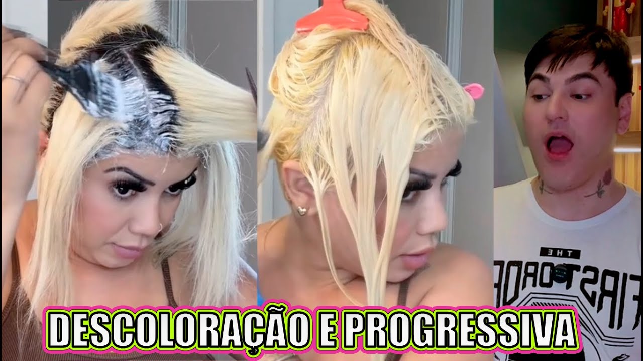 ESSA DIVA QUERIDONA FAZ DESCOLORAÇÃO E PROGRESSIVA COM FORMOL NO MESMO DIA EM CASA 👸🏼😱
