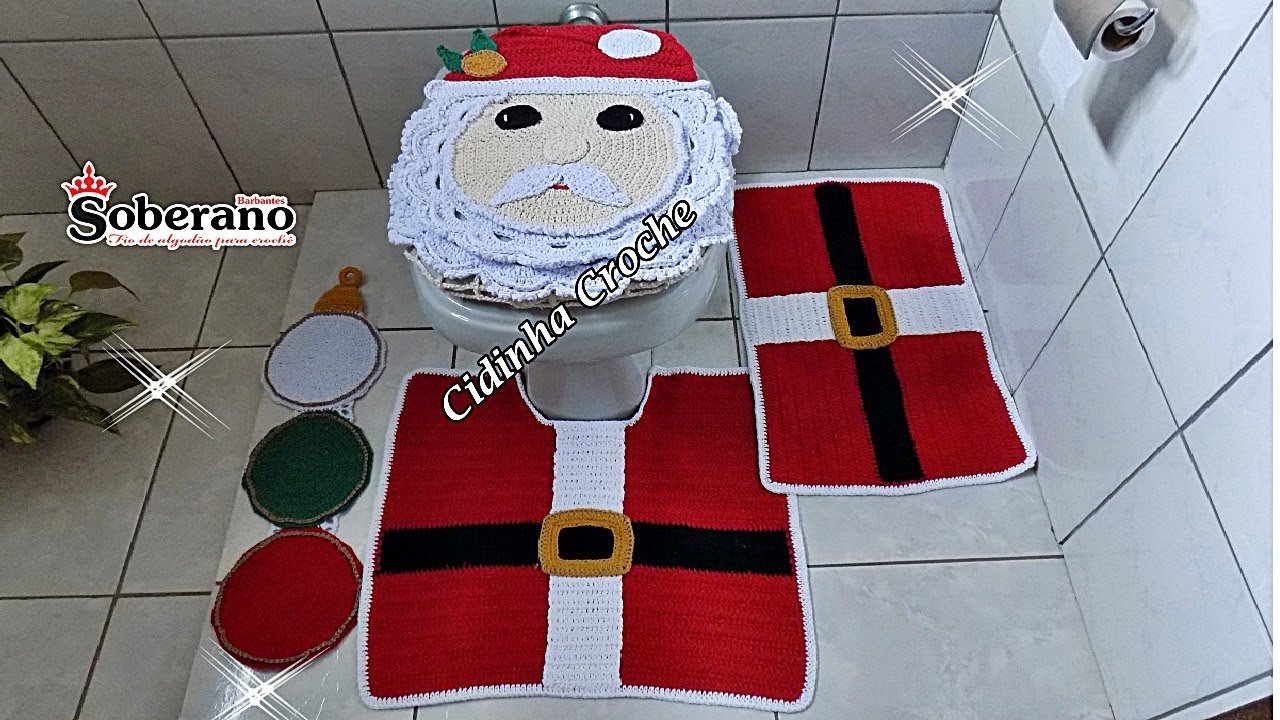 Jogo de Banheiro Natal Bordado Papai Noel Verde