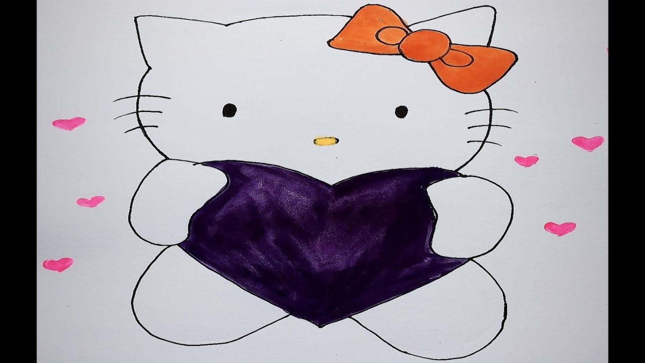 How to draw Hello Kitty with love hearts step by step | Easy drawing - YouTube