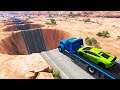Monster Trucks Potholes Flatbed Long Trailer Truck Car Rescue - Cars vs Deep Water  BeamNG.drive #13