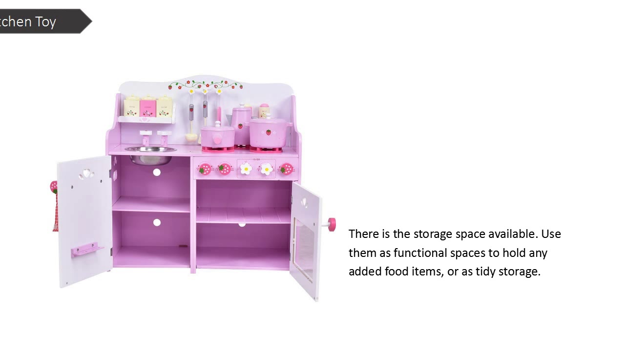Costway Kids Wooden Strawberry Kitchen Cooking Pretend Toy Playset