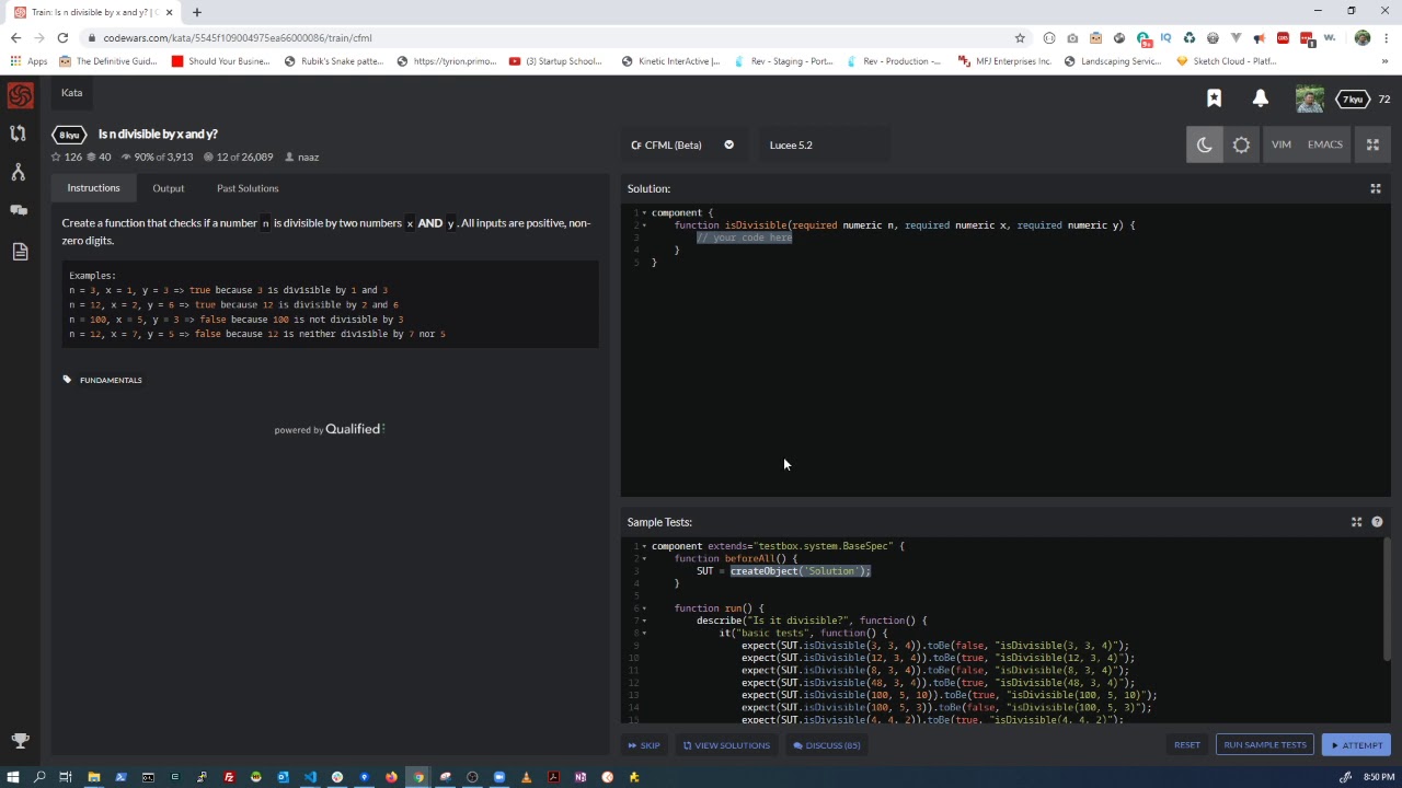 CFML training on Code Wars - January 27th, 2020 - YouTube