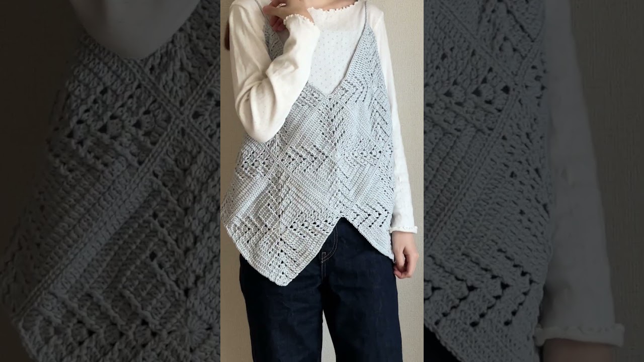 フリーリーなクロシェキャミ🌼 #knitting #crochet