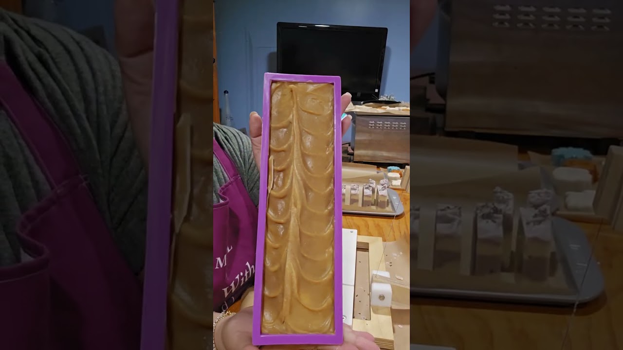 Lavender Coconut Milk & Pumpkin Purée Soap Cutting. 