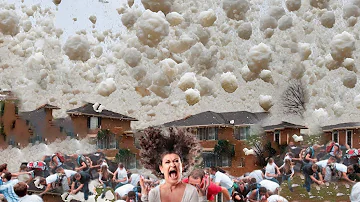 In China, rocks resembling giant hail and wind like a tornado from the sky