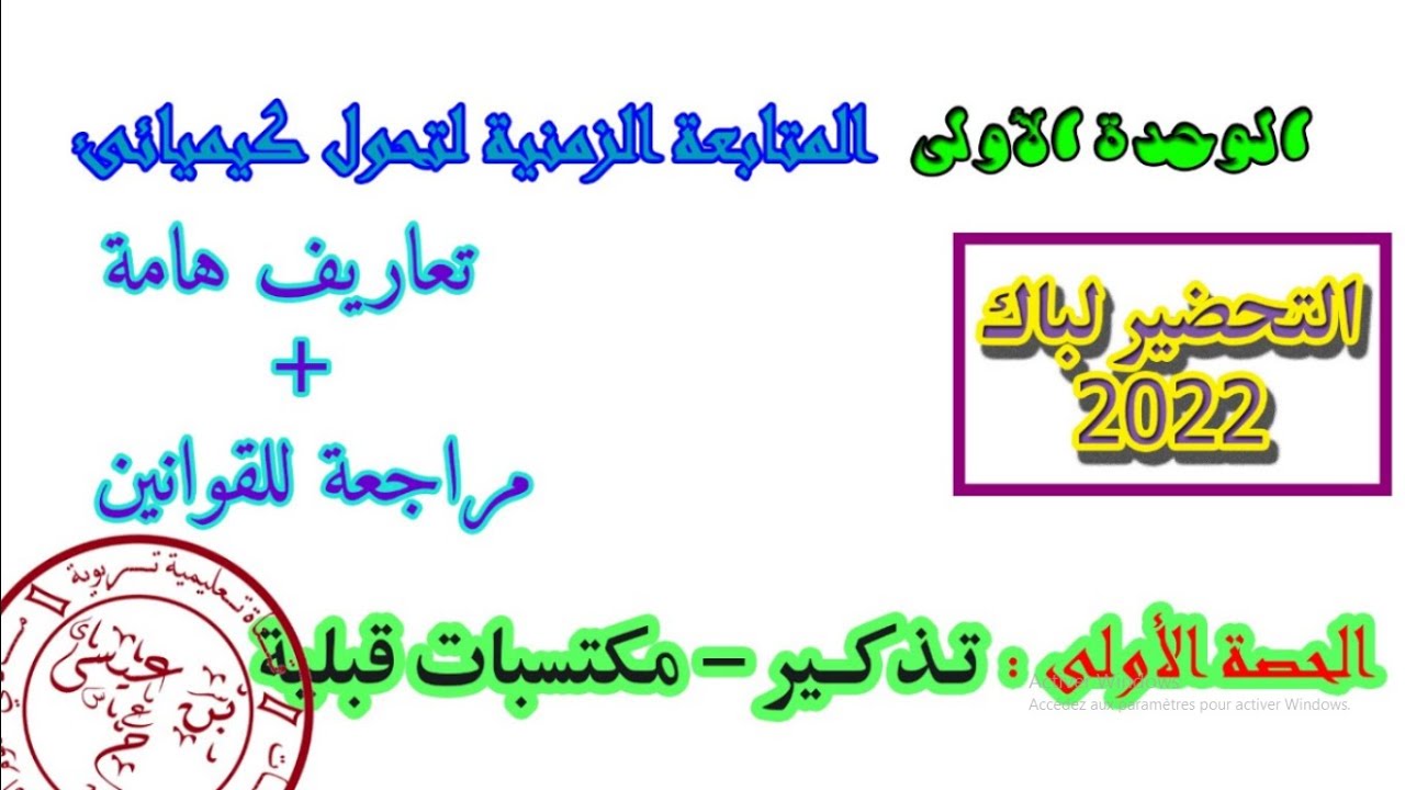 شرح درس الوحدة الأولى الحصة 01: التذكير بأهم القوانين