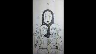 (inktober 2018) spirited away (Chihiro & Haku & No face)
