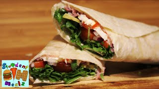 Welcome to student mealz! how make a sandwich wrap? well today we're
going tell you just that ;p == ingredients - 1 tortilla wrap some
sliced feta...