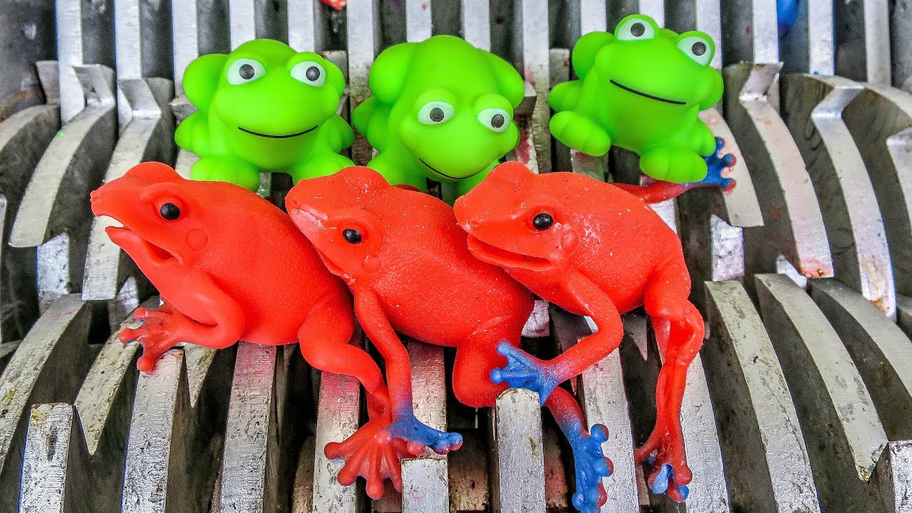 SHREDDING A FAMILY OF FROGS! HOW TOYS ARE RECYCLED! MUST SEE 