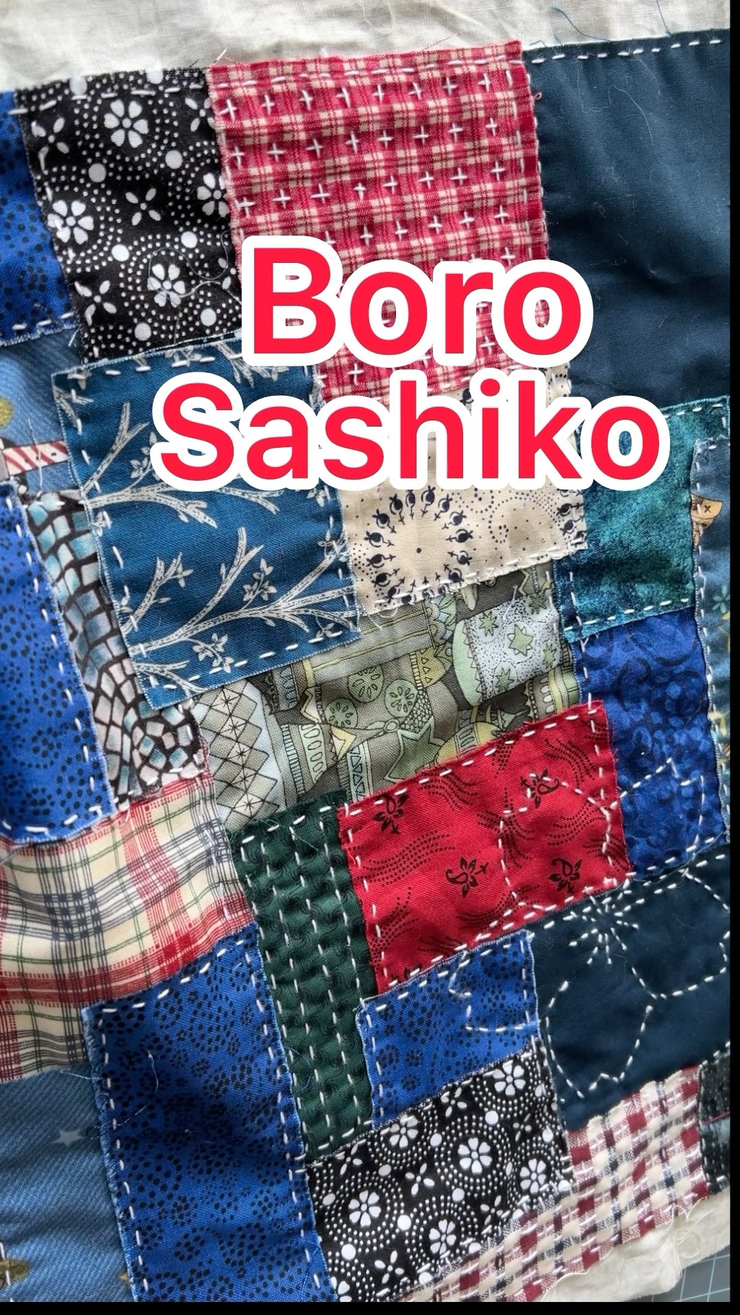 Sashiko flowers on Boro-style mat - YouTube