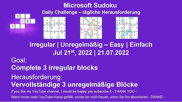Microsoft Sudoku | Irregular – Easy | Jul 21, 2022 | Daily Challenges