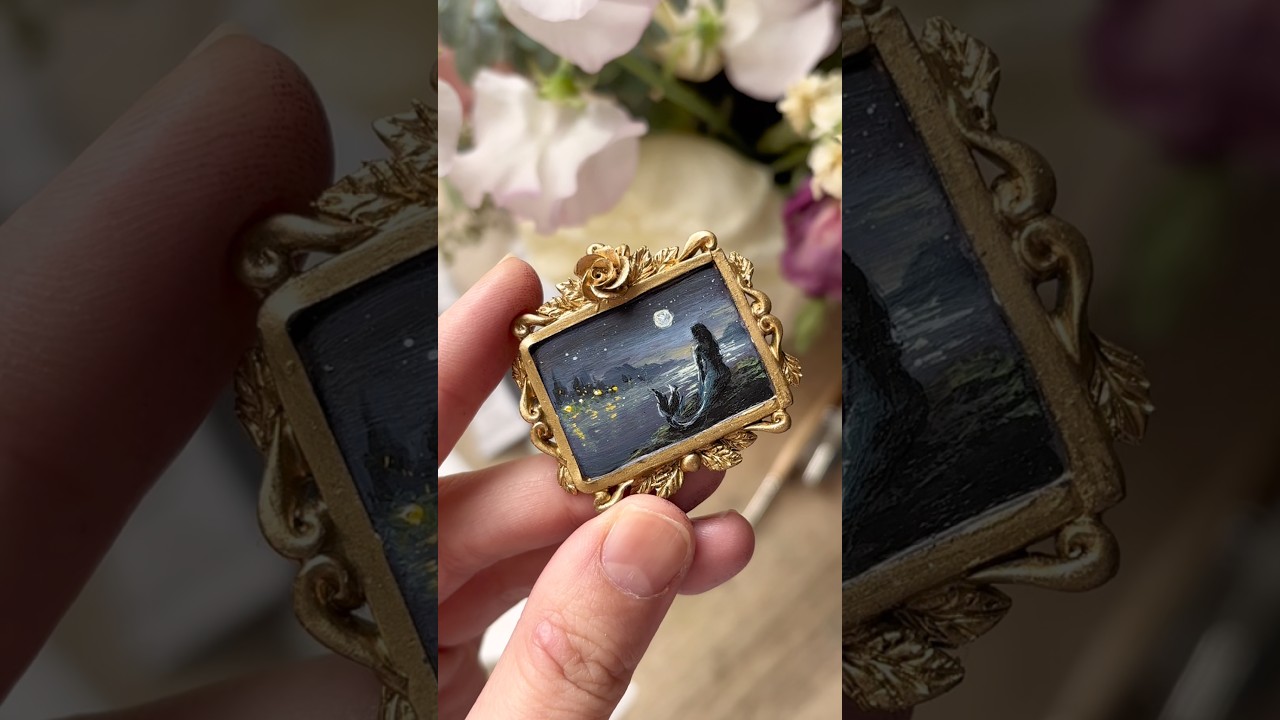 Lil mermaid painting #polymerclayjewelry #mermaids #tinyart #wearableart