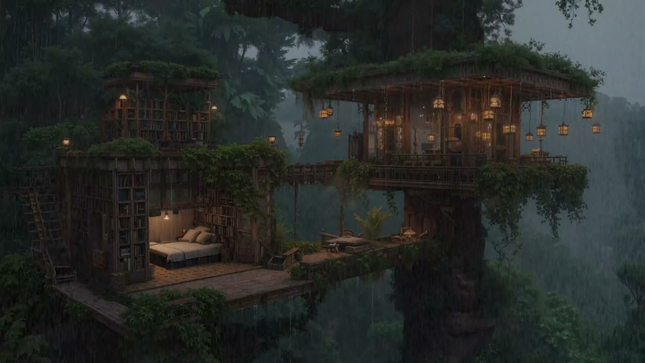 Gentle Night Rain Sounds Surrounding Quiet Cabin in Woods 🌧️ Peaceful Sleep Ambience