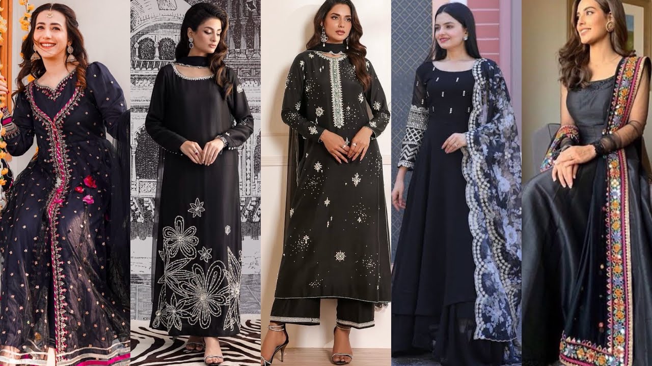 strapless open back dress Qalamkar x Hania Aamir FK-15 HANNAH Black Pakistani Lawn Suit for Party Wear  – YourLibaas main image 1