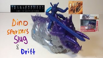 Video Review of the Transformers Age of Extinction Dino Sparkers: Autobot Drift and Dinobot Slug