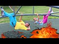 Too much lava on the playground! Sofia and Max playing with Dad