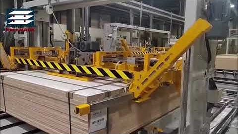 Automatic packaging line for chipboard laminate board /автоматическая упаковочная линия