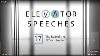 The Role of the EI Team Leader – Elevator Speeches – 01/25/22