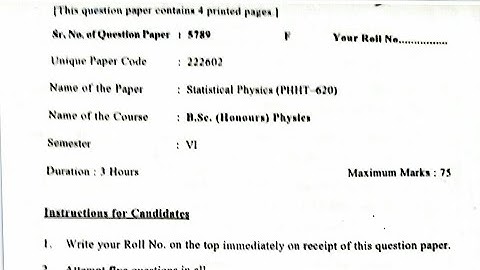 Statistical Mechanics Question Paper - 7 | Semester - 6 | B.Sc.(H) Physics | 2019, #delhiuniversity
